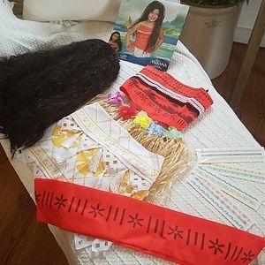 Disney's Moana costume with wig and tattoos